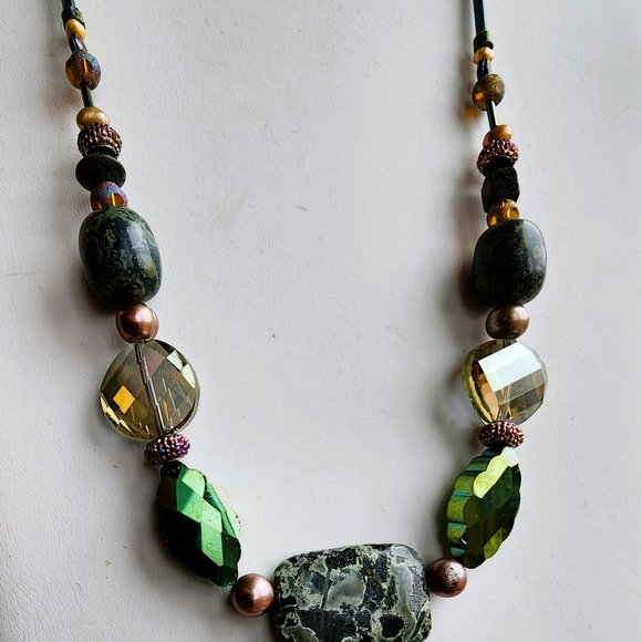 Rare One of Kind Necklace Fossilized Stromatolite Flashy Glass - Picture 4 of 4